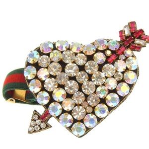 Gucci Pierce Hear Multicolor Crystal Heart Bracelet w/ webbing adjustable strap